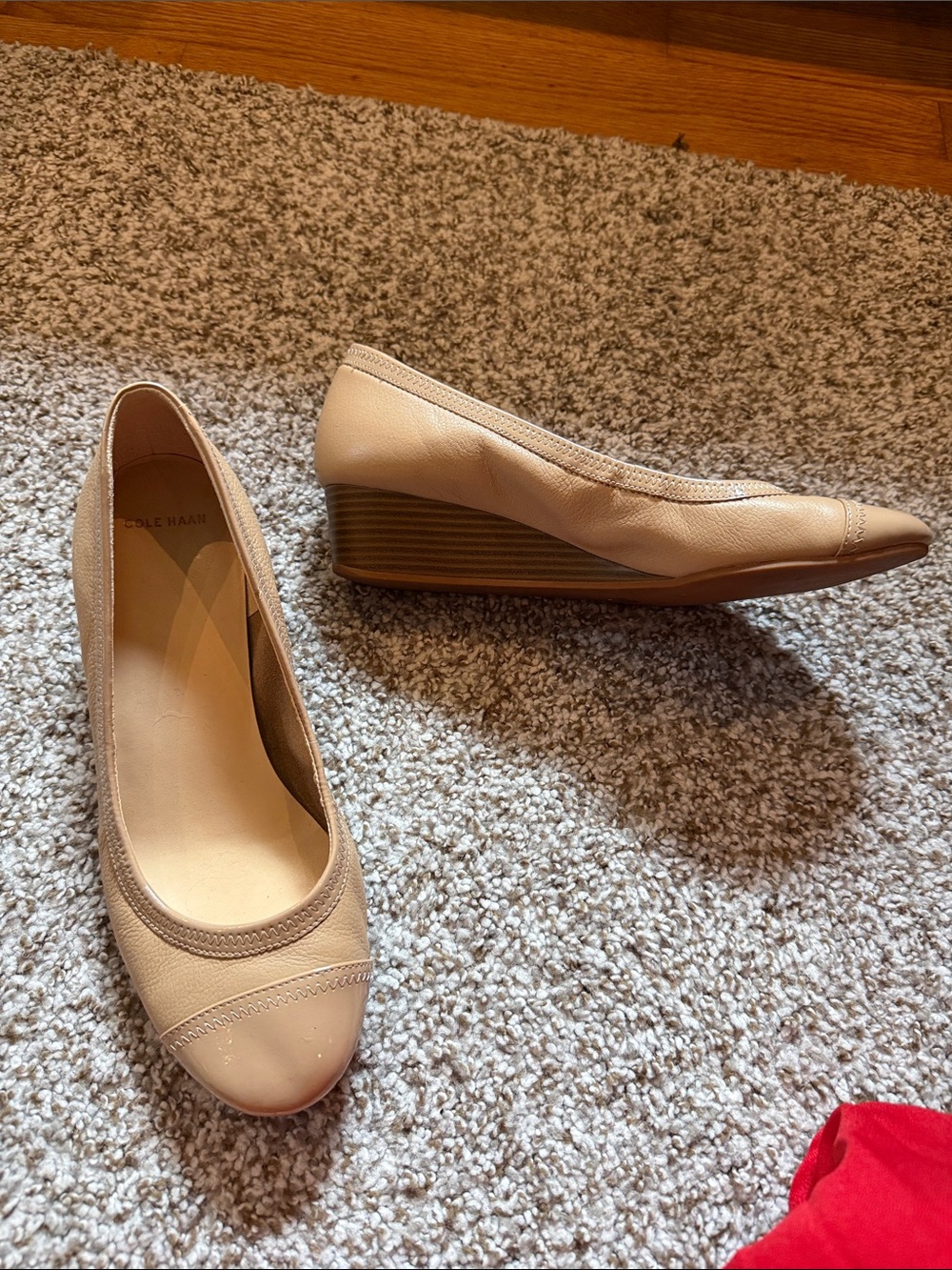 Cole Haan Nude Beige Leather Wedge Pumps 8